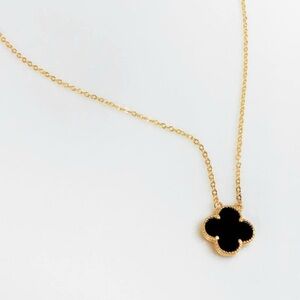 18k Gold Filled Black Onyx Clover Necklace for women